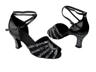 dansschoenen zwart lak zilveren glitters  